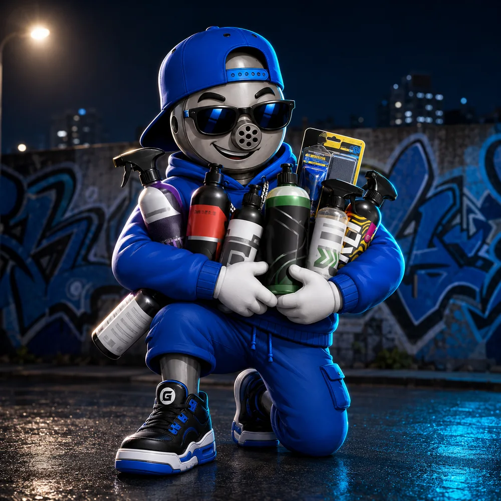 O mascote da Global abraçando os oito produtos do Kit do Renan